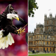 An eagle, representing America (Emilee Chinn/Getty Images), Highclere Castle, representing Downtown Abbey (ISABEL INFANTES/AFP via Getty Images)